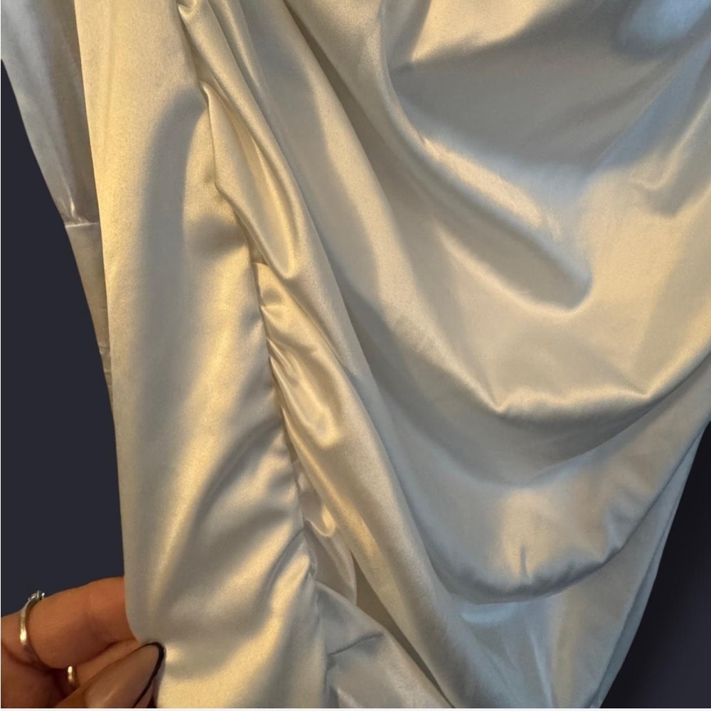 White Satin Dress Twist Front Ruched Satin Dress size small - Picture 4 of 8
